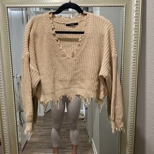 Cropped Tan v-neck sweater